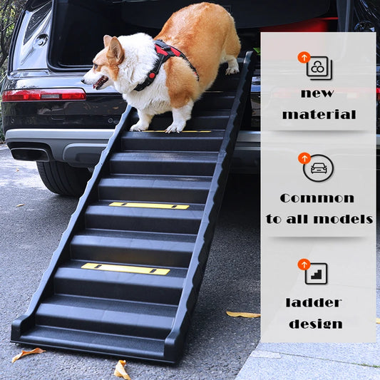 Folding Portable Dog Pet Stairs Ramp Black, 40Cm W X 154Cm D X 7Cm H
